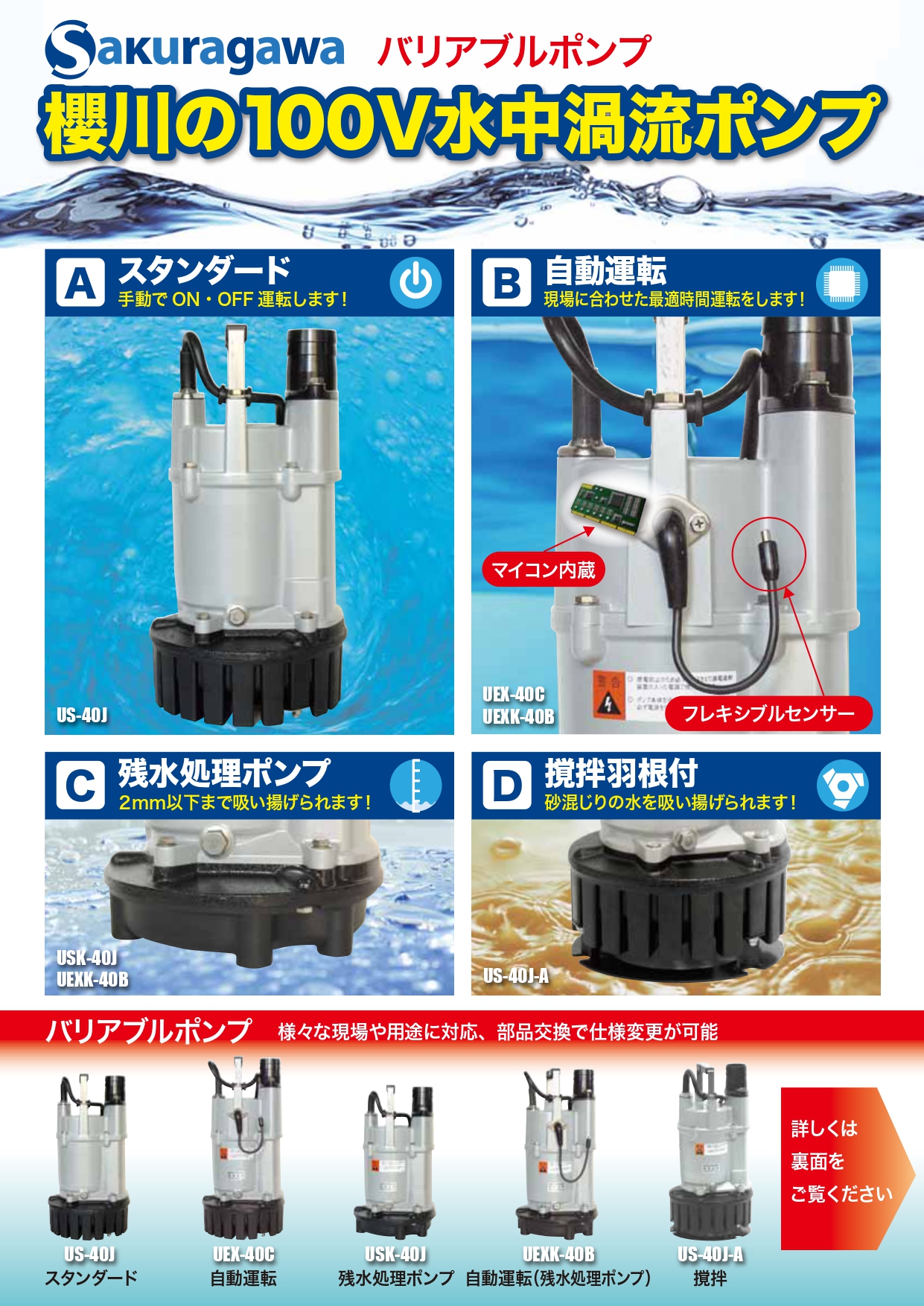 最大57%OFFクーポン Sakuragawa 桜川ポンプ製作所 一般工事用水中ポンプ 非自動 100V 50HZ US-40J-50HZ 